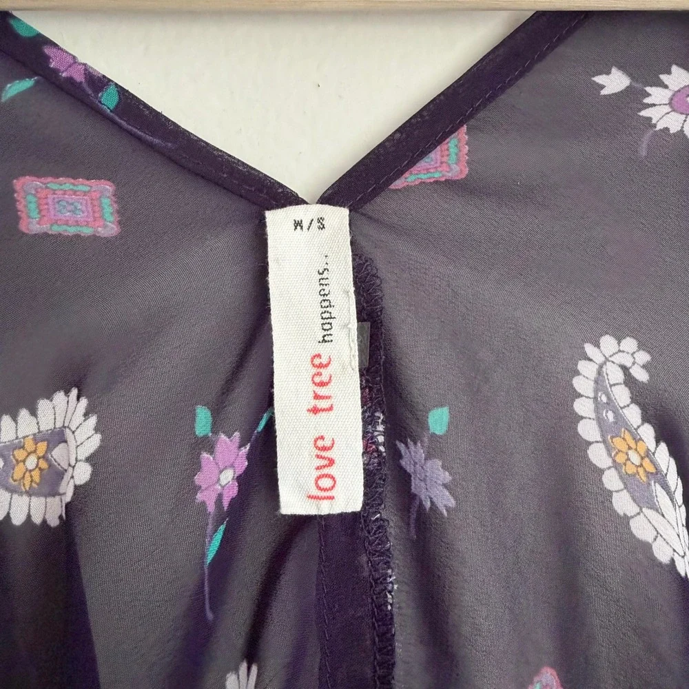 Love Tree Paisley Floral Sheer Kimono Wrap Navy Blue Boho Cover Up S/M L28029JY1 - Picture 2 of 4